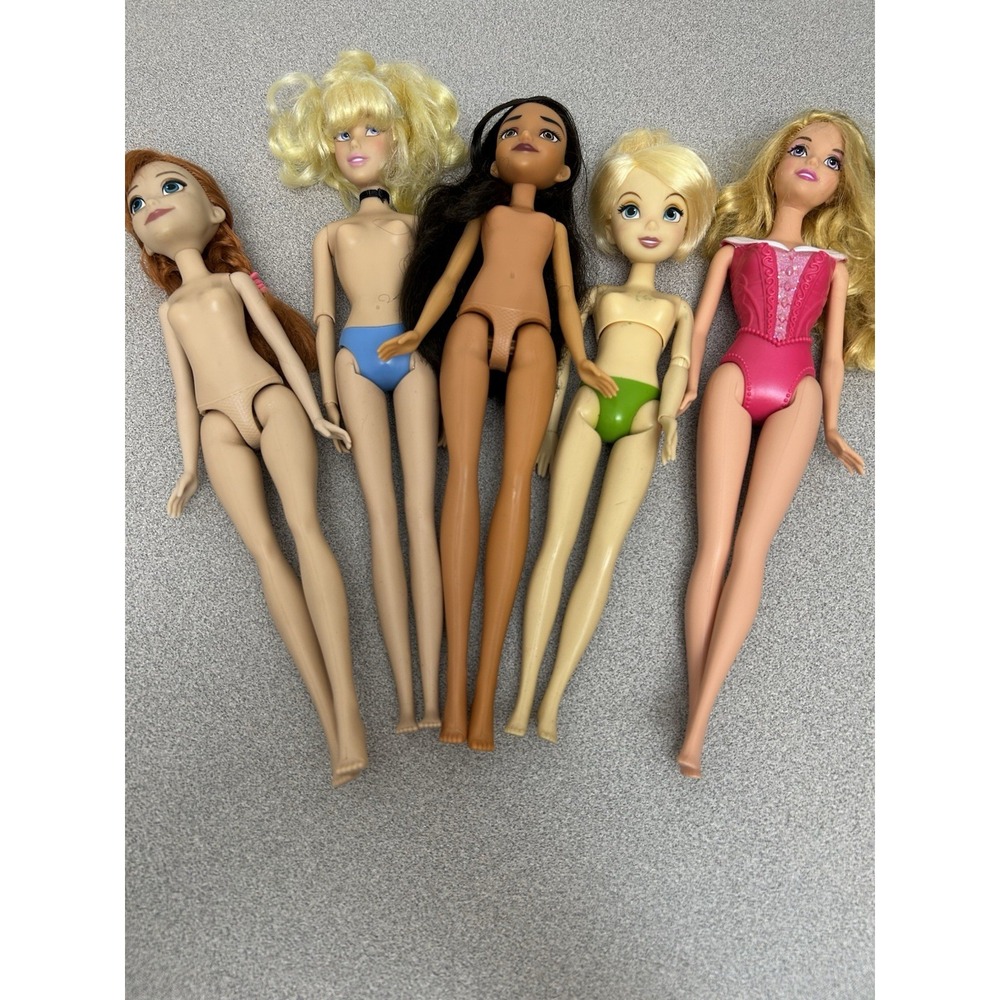 Lot Of 5 Dolls, Hasbro, Mattel, Disney Ariel Anna Cinderella Tinkerbell Moana - Picture 7 of 8